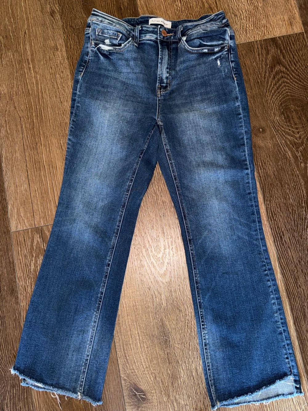 Flying Monkey Women's Mid-Wash Blue Cropped Flare Jeans